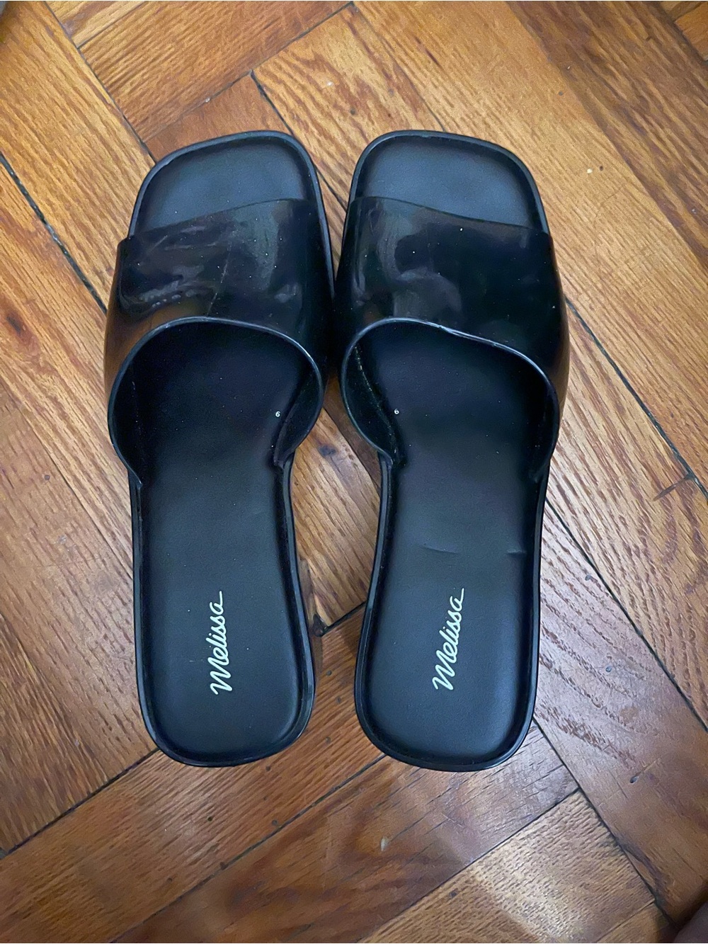 Melissa Black Patent Slide Sandals